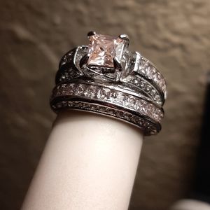 Pink Wedding ring set 2 piece 925 s…